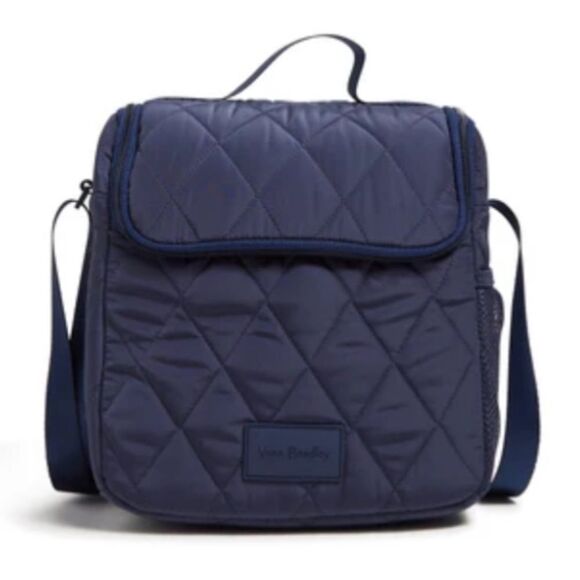 Vera BradleyโUltralight Scroll Navy Quilted Crossbody Lunch Bag - Picture 1 of 16